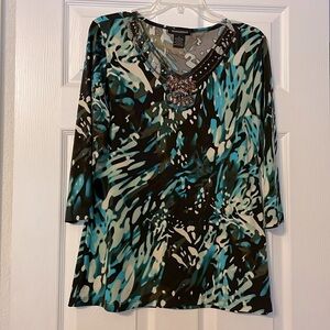Multicolor beaded neck blouse, size M